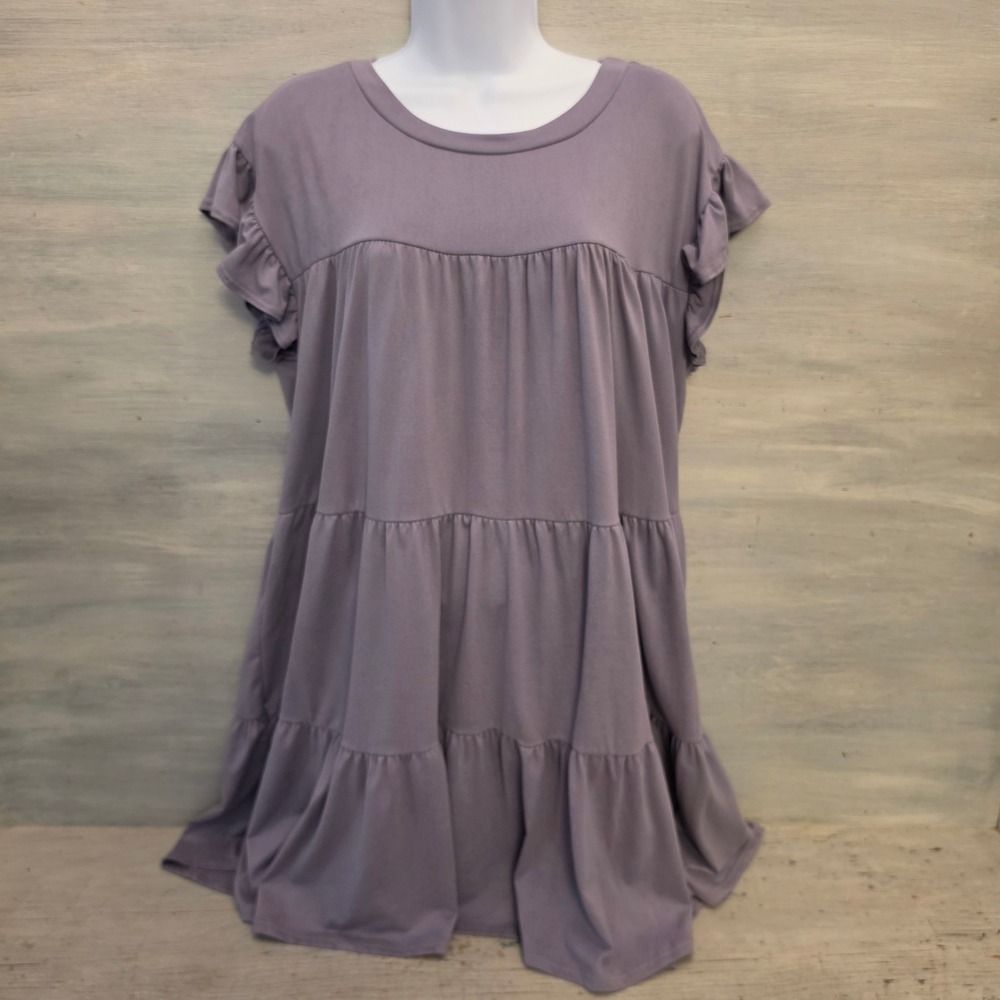 Entro Dusty Mauve Purple Tiered Baby Doll Mini Dress Size Medium Good Condition